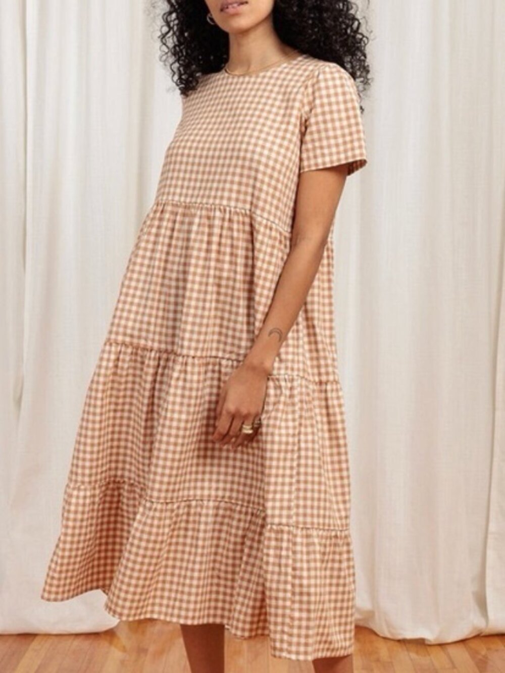 Tradlands Chalet Midi Dress Hazel M Short Sleeve Pockets Relaxed Linen Cotton